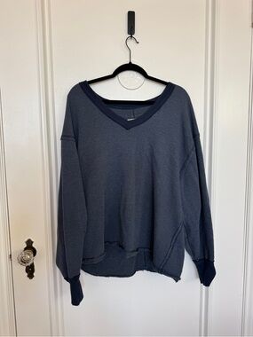 FREE PEOPLE V-Neck Pullover Sweater - Slate Blue